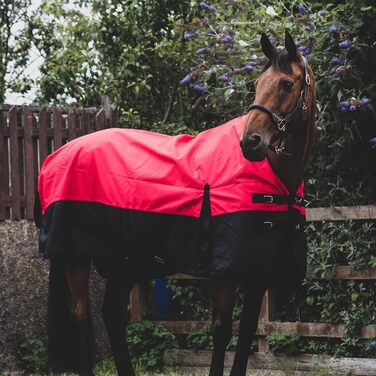 Кінська попона eQuitack 1200 ден, водонепроникна, з флісовою підкладкою, 125 см, червона/чорна