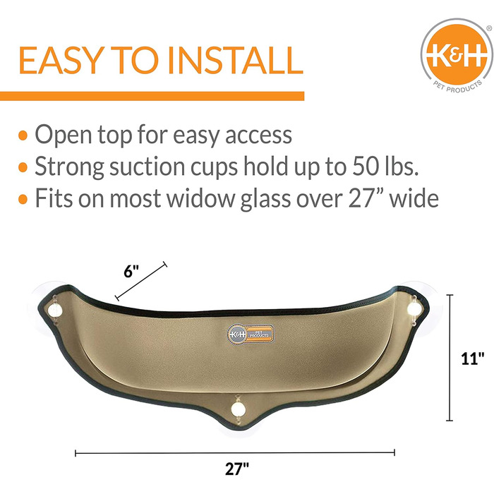 Лежак на вікно для котів K&H PET PRODUCTS EZ Mount, 27x11x6 см, бежевий