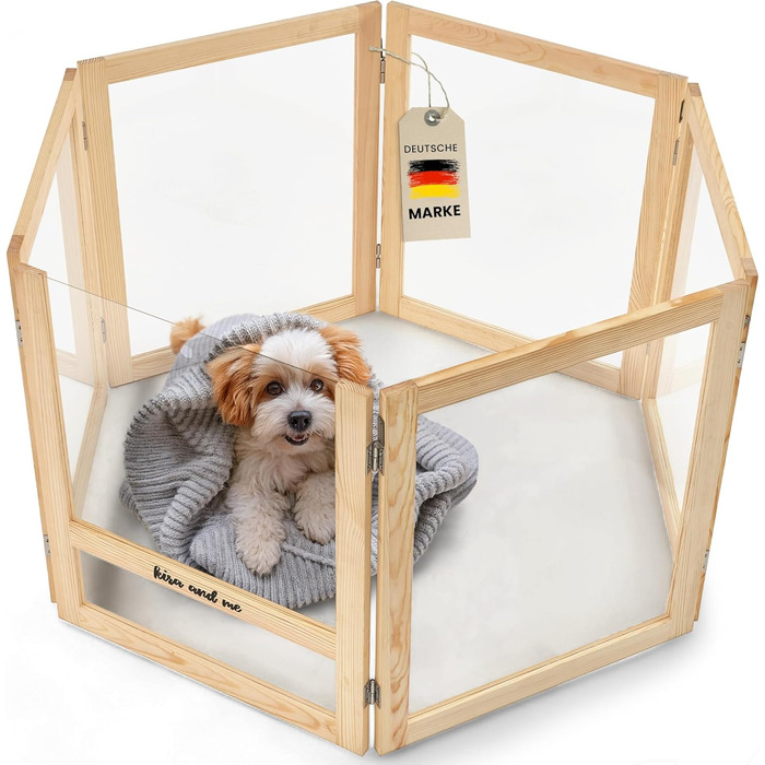 Кія для собак Емма, переносний вольєр для цуценят з масиву дерева та акрилового скла, 60 см, сучасний дизайн