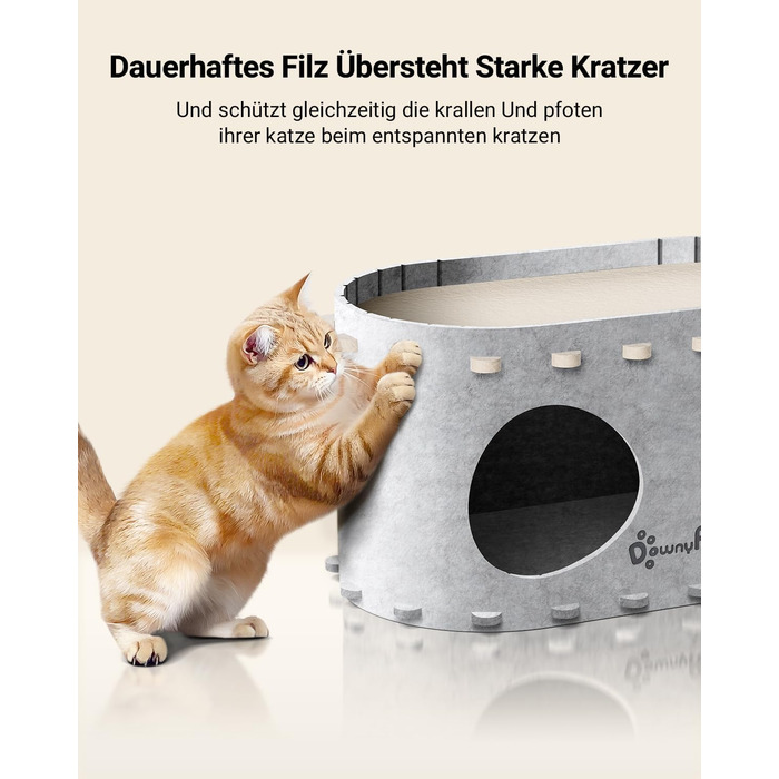 Кігтеточка-будиночок для котів DownyPaws з фетру, 2-ярусна, 50x33x50 см, для ігор та відпочинку, теплий дизайн, захист кігтів, білий