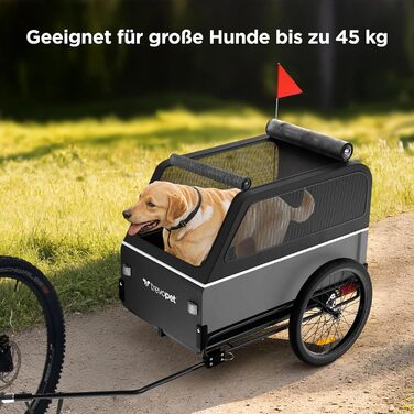 Фаркоп для велосипеда з собакою XL – Складаний фаркоп для велосипеда з собакою з рампою, амортизацією та з'єднувачем – Фаркоп для собак до 45 кг – Водонепроникний – Сумісний з електровелосипедами (Сірий)