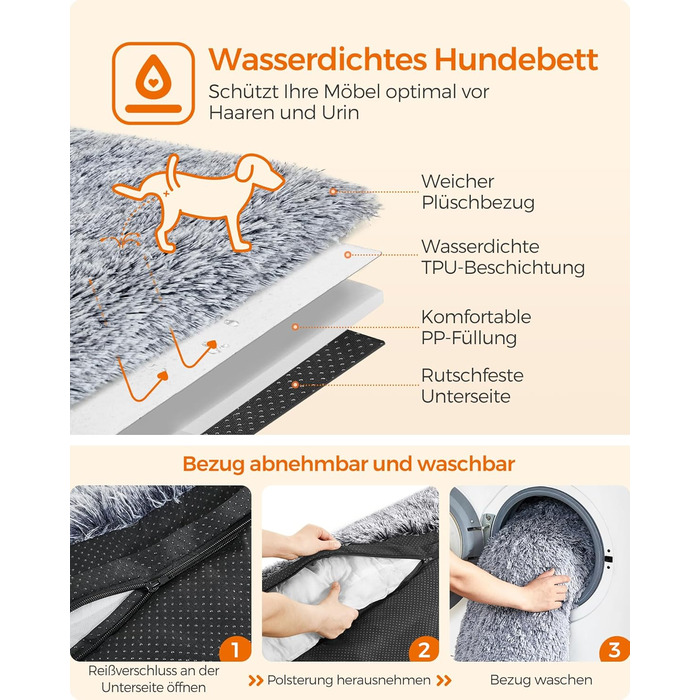 Ліжко для собак Feandrea FluffyHug, плюшеве, м'яке, розмір M, 80 x 75 x 16 см, сірий колір, для маленьких та середніх собак