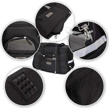 Транспортна переноска для собак та котів Lionto, складна, чорна, 49x27x32 см, з ручками та плечовим ременем, з м'яким килимком