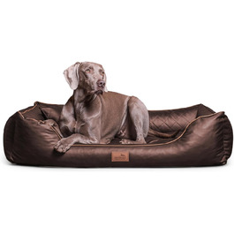 Ортопедичне собаче ліжко Tierlando Louis з стьобаного штучного шкіровинилу в клітинку з матрацом з Memory Foam, 100x75 см, Колір: Коричневий