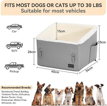 Автокрісло для собак PETFIT, 12.5 см, сіре, до 12 кг