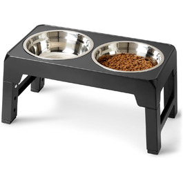 Підставка для мисок для собак Amazon Basics, регульована висота, нержавіюча сталь, протиковзна, годівниця для домашніх тварин, 44 x 24 x 30,5 см, чорна