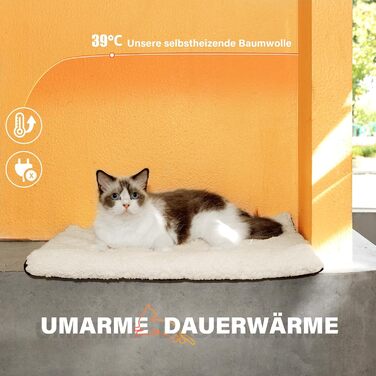 Самогріюча лежанка для котів на підвіконня, 90x28 см, бежева. Лежанка-грілка для кота, м'яка та нековзна, 74x48x3 см