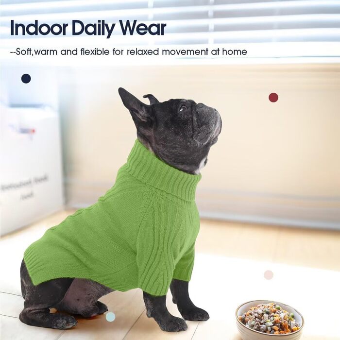 Зелений теплий пуловер для собак IECOii з коміром-роллером, для маленьких, середніх та великих собак, для чихуахуа, французького бульдога, лабрадора (XXX-Large, GrassGrün)