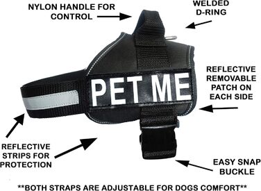 Шлея для собак Pet Me з нейлону, чорна, розмір 12-16 дюймів, із 2 відбивними нашивками, регульована