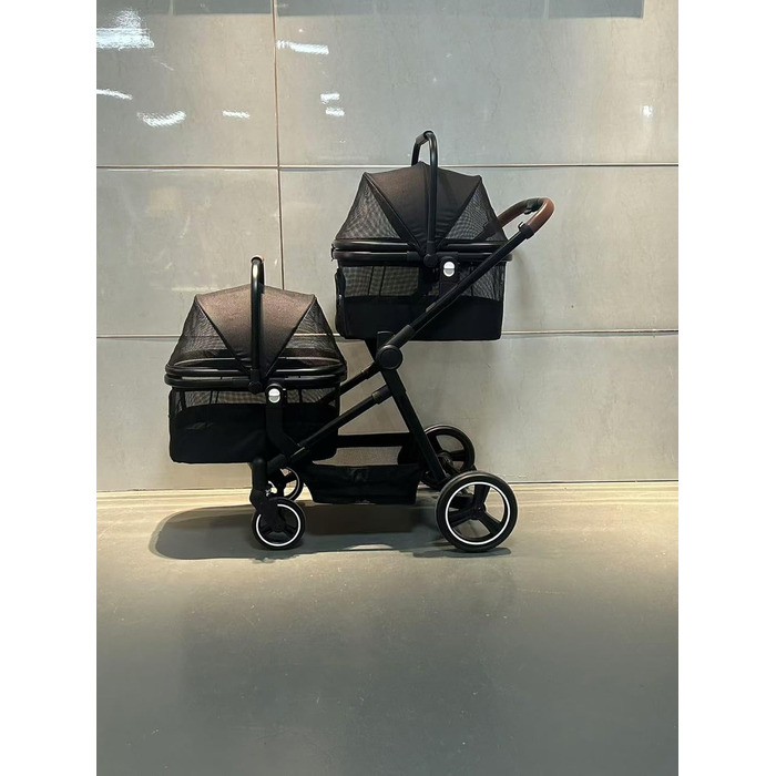 Складаний двоярусний візок для собак та котів до 22 кг, з сітчастими віконцями, тримачем для напоїв та місцем для зберігання. Ідеально для двох маленьких собак або котів. Легкий та зручний двошаровий візок.