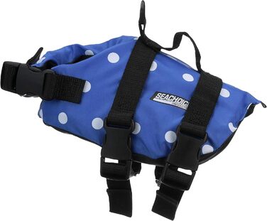 Жилет рятувальний для собак Seachoice 86260, розмір XXS (до 2,7 кг), блакитний у горошок, з ручкою