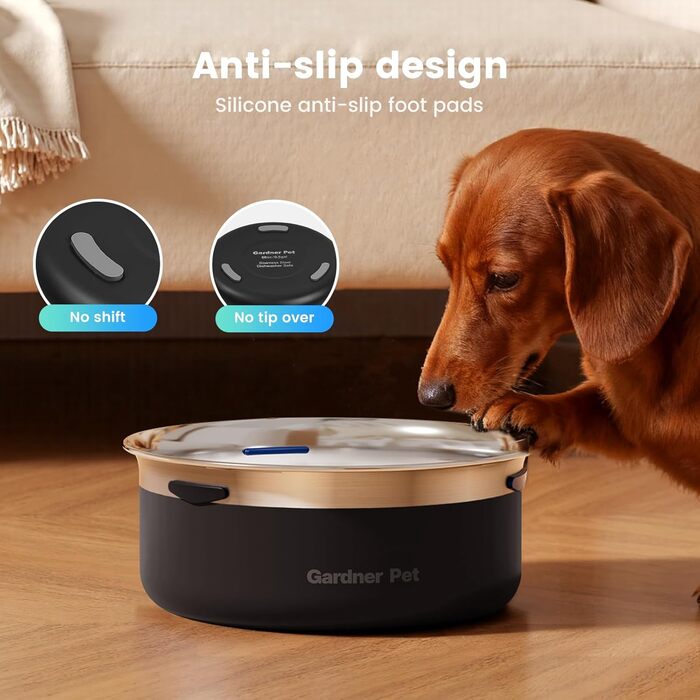 Миска для води для собак Garder Pet без облизування, нержавіюча сталь, витокостійка, протиковтання, для великих собак, для використання в приміщенні та на вулиці, запобігає краплинню, білий колір (2L, чорний)