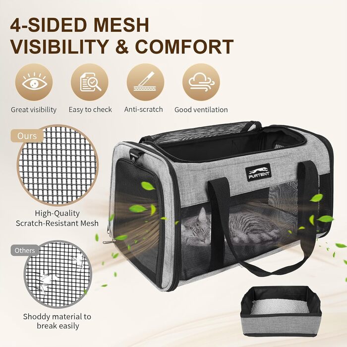 Транспортувальна сумка для котів та собак на двох, 11.3 кг, чорна, складна, для дому та прогулянок