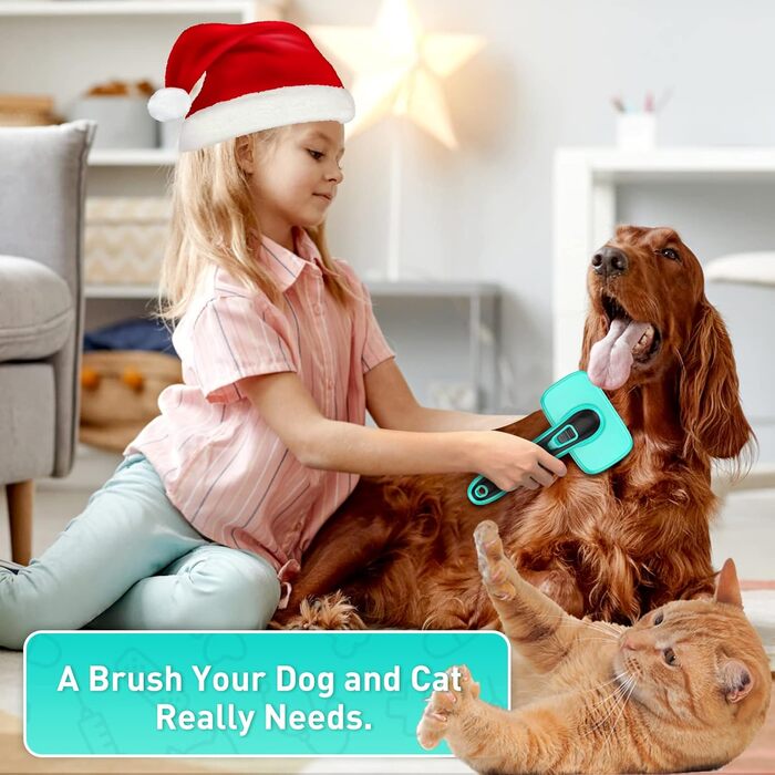 Щітка для собак, котів та інших домашніх тварин, самоочисна, проти підшерстка та розпушеного хутра, зменшує випадіння шерсті, делікатна до шкіри, для великих, середніх та маленьких собак та котів, зелена