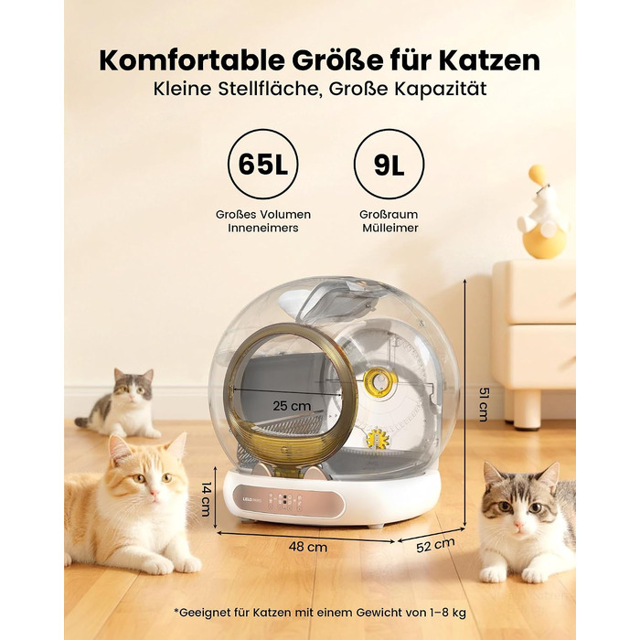 Самоочисний електричний лоток для котів LELO PAWS XXL (74л) з керуванням через додаток, дезодоризацією та шторкою, золотистий