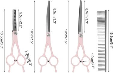 Набір професійних ножиць для грумінгу собак та котів 5-в-1, нержавіюча сталь, з гребінцем для догляду за шерстю (Рожевий)