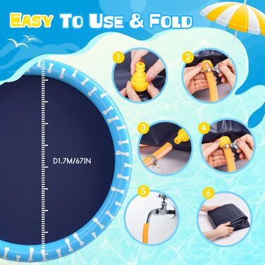 Надувний басейн для собак Nobleza D140см/55in - Splash Pad для великих та маленьких собак, 0.55мм, антиковзка, блакитний & світло-блакитний