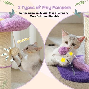 Котячий дряпак PAWZ Road Blume, високий, з товстою стійкою 14 см, знімне квіткове ліжко, іграшка з пір'ям, для домашніх котів, фіолетовий