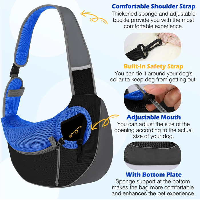 Сумочка для собак Pawaboo з кишенею для дотику, регульована переноска для собак, сумка для перенесення домашніх тварин для прогулянок на відкритому повітрі - чорний (Індиго, M)