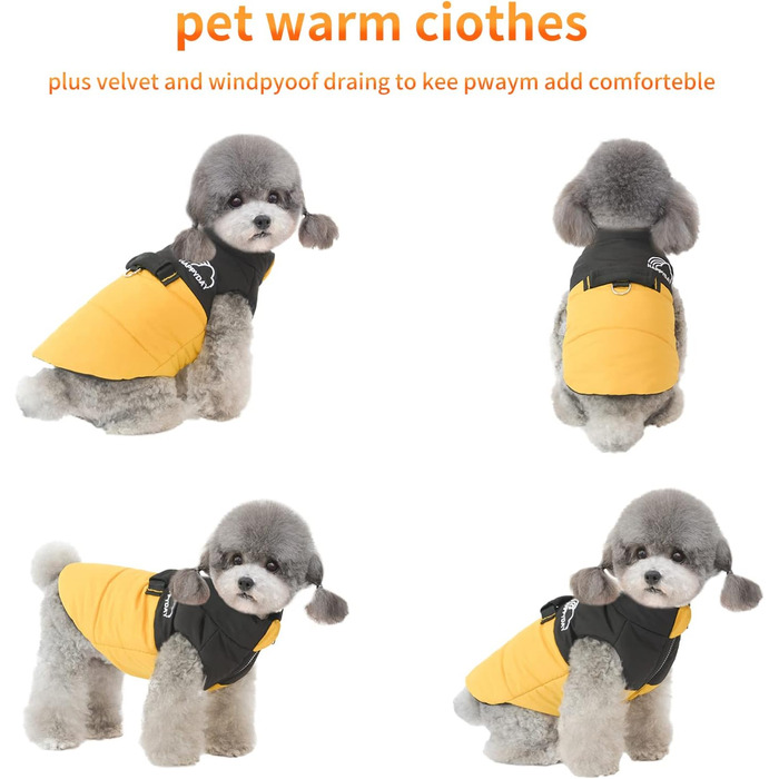 PETCUTE Зимовий одяг для собак, тепла водонепроникна куртка для маленьких, середніх та великих собак, одяг для домашніх тварин з отвором для повідка, ідеально підходить для зими, осені та весни (XL, жовтий)