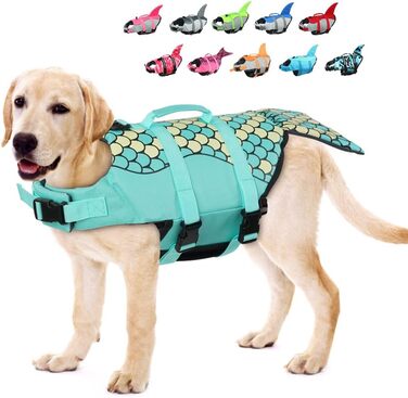 Спасальний жилет для собак EMUT, жилет для плавання для собак маленьких, середніх та великих порід з ручкою для порятунку, безпечний жилет для собак для басейну, пляжу, катання на човні (Medium, Колір: Морська хвиля)