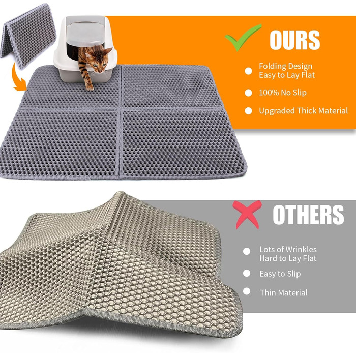 Килимок для котячого туалету Asoway Katzenklo, 76x61 см, з подвійним шаром, стільниковий дизайн, портативний, для котячого туалету