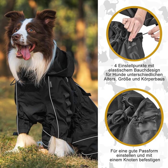 Регульована дощова куртка для собак OneTigris RIDERSTORM, чорна, XL (машинне прання)