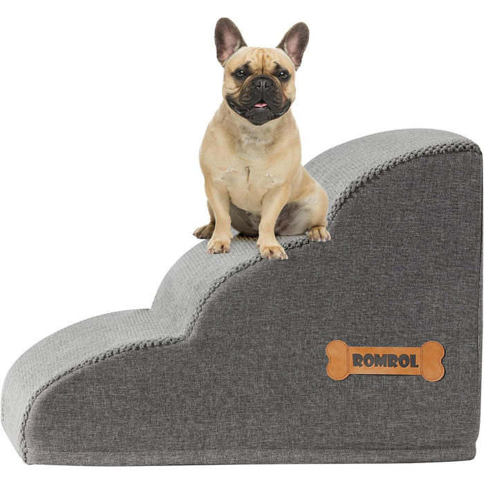 Сходинка для собак та котів Romrol, 3 сходинки, сіра – м'яка, з неслизьким покриттям, для захисту суглобів