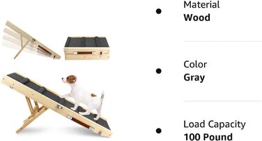 Дерев'яна пандус для собак та котів, регульована висота 25-48 см, з антиковзним килимком, складана