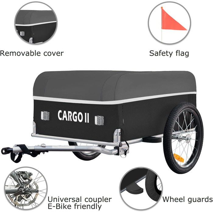 Tiggo Cargo II: вантажний велопричіп з об'ємом 130 літрів, складний, для перевезення вантажів, зелений (сірий)