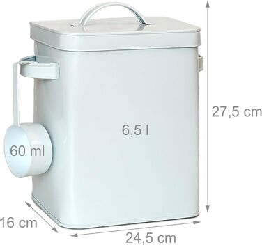 Металева коробка Relaxdays 6,5 л з дозатором для кормів та продуктів, герметична, біла