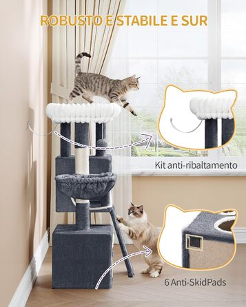 Дерево для котів Hzuaneri, 98 см: стійка конструкція, велика платформа, іграшкові м'ячики, печери, стовпчики для дряпання, дощечка для дряпання, темно-сірий MS10118SG