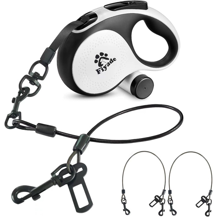 Висувна поводок для собак, 5 м, поводок-рулетка з ланцюгом, подвійний поводок для 2 собак, подовжений поводок для середніх та великих собак до 50 кг, білий та чорний, з пряжкою