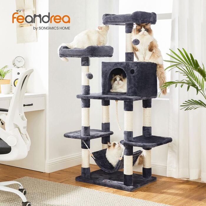 Дряпка для котів Feandrea, 150 см, з іграшками, димчасто-сіра