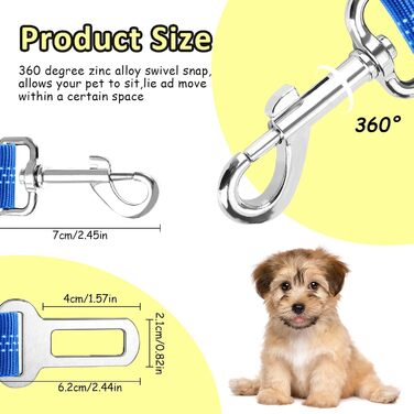 Авторемень для собак у машину, еластичний, з подвійним кріпленням, регульований (блакитний)