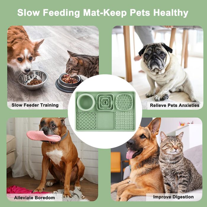 Килимок для собак та котів з силікону Slow Feeder з присосками, для зняття тривоги, для наповнення йогуртом/арахісовою пастою, легко миється, зелений, 30x20 см