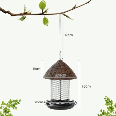 Годівниця для птахів Costway з металу, підвісна, вологостійка, для саду та балкону, коричнева
