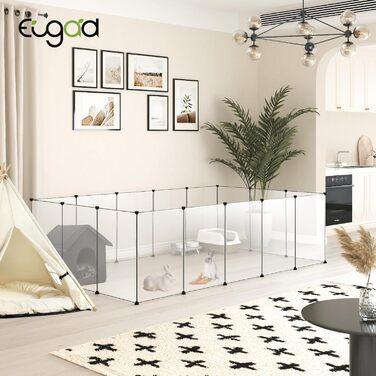 Кігульник для кроликів та інших дрібних тварин EUGAD, 16 прозорих панелей, 50x72 см, розширюваний, для кроликів, морських свинок, хом'яків, їжаків, 302x102x72 см (16 шт.)