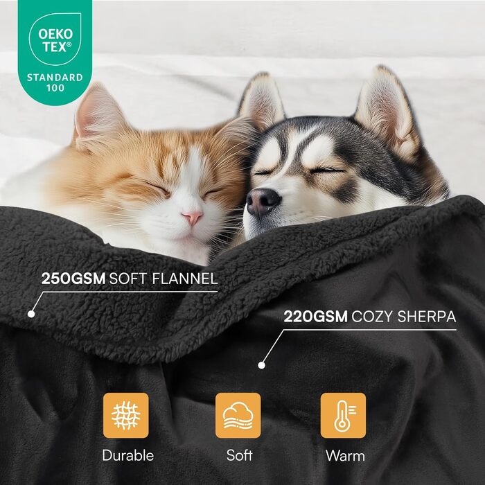 Водонепроникний коврик для тварин Luciphia, Sherpa Fleece, захист меблів для собак та котів, сірий-білий, L (65x57 см)