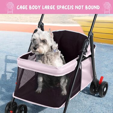 Візок для собак і котів до 10 кг, складний - рожевий. Зручний візок для тварин з регульованим дахом, сіткою та гальмом