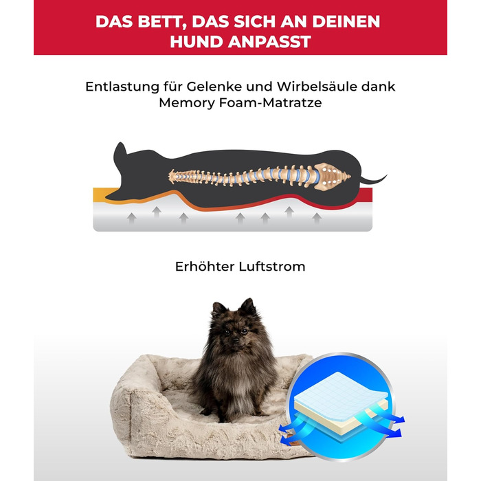 Ортопедичне ліжко для собак Deluxe Exklusiv S (60x75 см) з Memory Foam, антиковзаючою основою, можливостю прання, колір пісок, Made in Germany