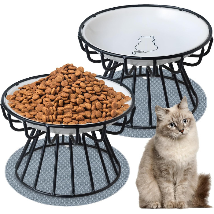 Підвищені годівниці для котів (2 шт.) - металеві миски з підставкою, 15 см, для кошенят та дорослих котів
