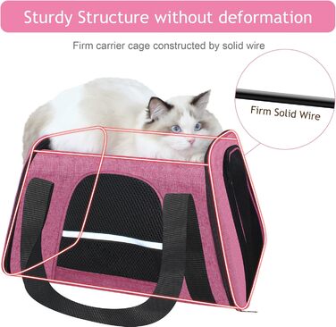 Транспортна сумка для котів HiCaptain, складана, з плечовим ременем, м'яко стьобана, переноска для маленьких собак/щенят до 7 кг (рожева), 46 x 29 x 30 см