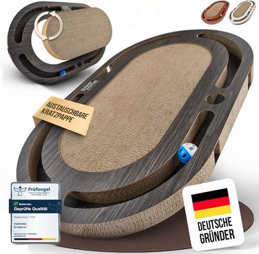 PAWZONE Двостороння килимок-подряпки для котів з міцного MDF, 72x45 см, з можливістю заміни картону, з іграшкою, білий (графіт)