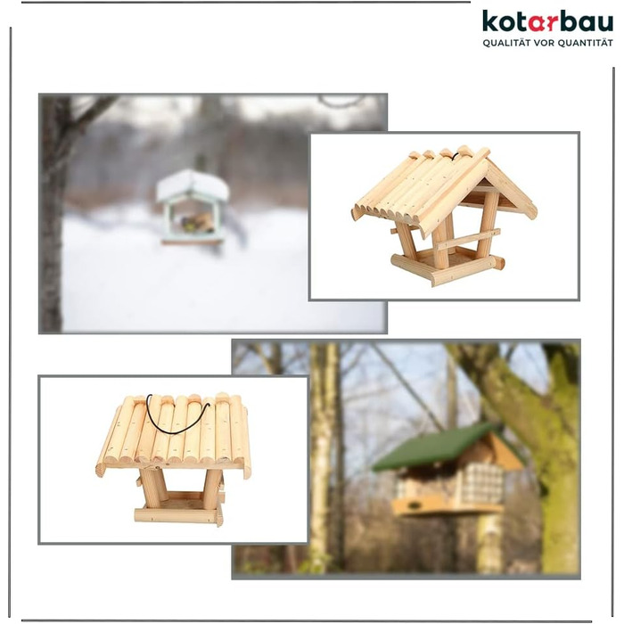 KOTARBAU® Годівниця для птахів з натурального дерева, маленька, без покриття, для підвішування, у комплекті 0,5 кг корму