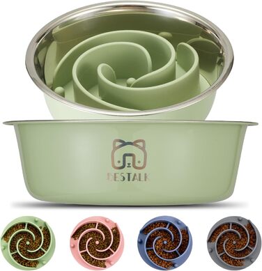 Миска для собак 2 в 1 Slow Feeder, нержавіюча сталь Bestalk, з вставкою Slow Feeder з силікону, 304, миска для води та їжі з антиковзним дном, для маленьких, середніх та великих собак (5 чашок, зелена)