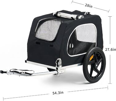 Фаркоп-причіп для собак Soges до 40 кг, складаний, з оксфордської тканини 600D, з вентильованою сіткою, 2 входи, з внутрішнім поводком, з світловідбивачами, чорний