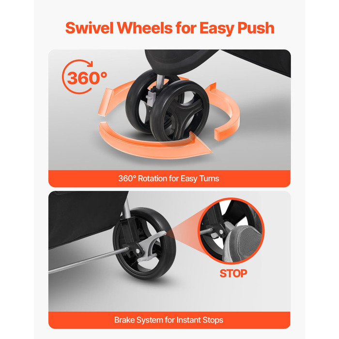 Візок для собак VEVOR, вантажопідйомність 16 кг, складний, для котів та собак, 3 колеса, сітчасті вікна, тримачі для напоїв, гальмо, для маленьких та середніх тварин