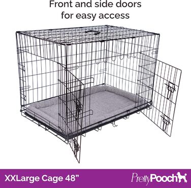 Металевий клітка Pretty Pooch для собак і котів XXL, складна, з піддоном, двома дверима та лежаком, 121,9 см
