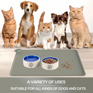 Водонепроникний килимок для годування домашніх тварин з високими бортиками, 55 x 38 см, силіконовий, неслизький, для собак та котів, запобігає розливанню води (бежевий, 48 x 30 см)